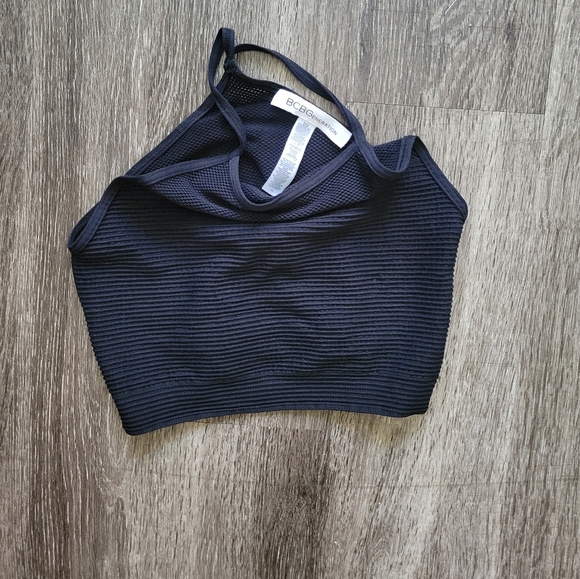 NWOT! BLACK BCBG GENERATION RIBBED CRISS CROSS MESH HALTER/CROP TOP - Picture 8 of 8